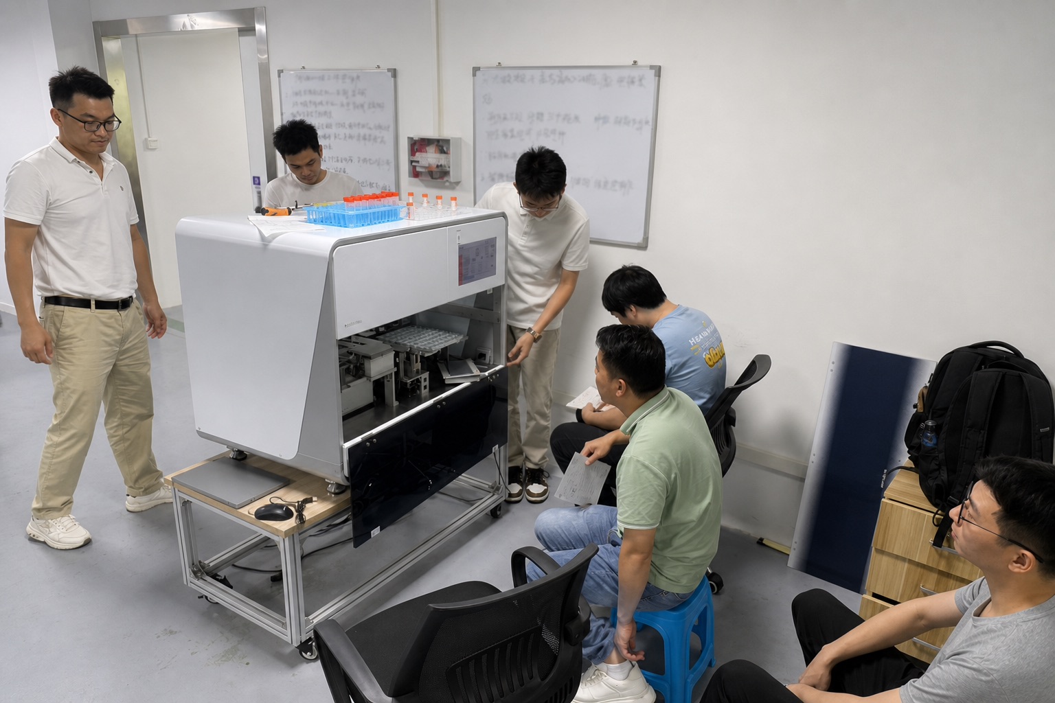 工程师围绕样本自动化设备为客户开展现场使用培训与交付指导